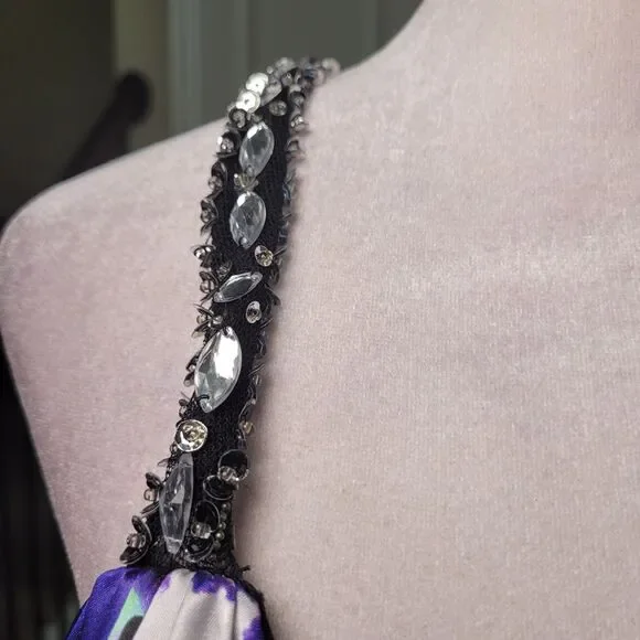 Xscape Y2K Slip Prom Gown Purple 10 Beaded Leopard Print Train Formal Open Back - Picture 14 of 17